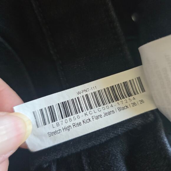 Quince Stretch High Rise Kick Flare Jeans Cropped Black Size 26 Organic Cotton - Picture 8 of 11